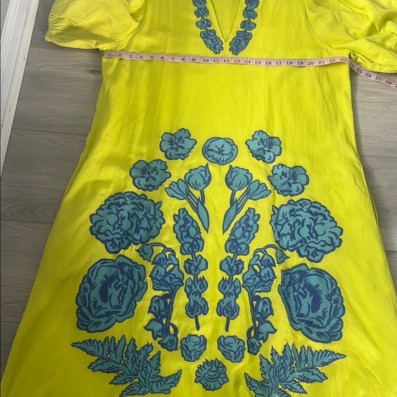 Vibrant Lime and Teal Floral Midi Dress - Picture 6 of 7